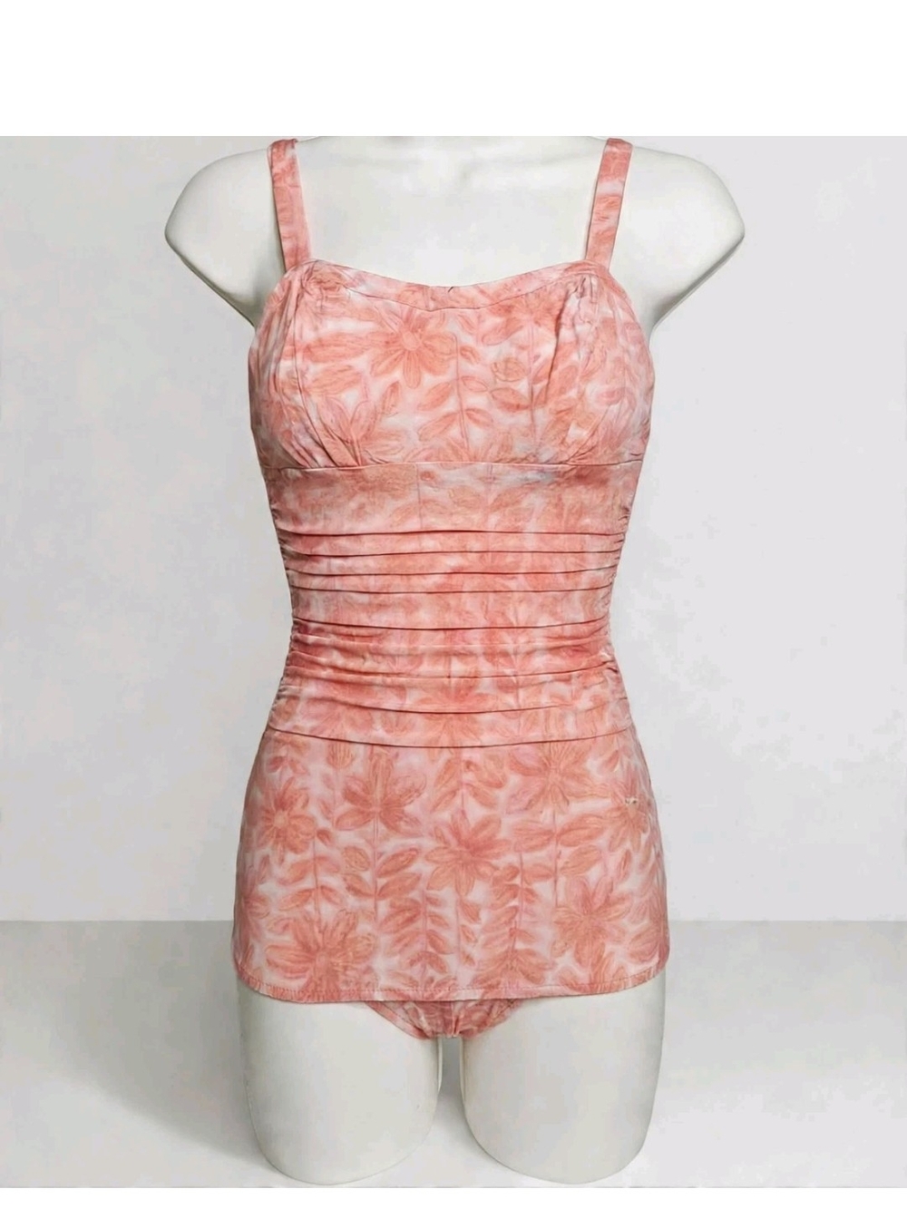 Women's Coral Pink Floral One-Piece Swimdress - Sleek Ruched Fit